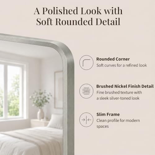 2-Pack 24x36 Inch Brushed Nickel Rounded Rectangle Vanity Mirrors - Image 4