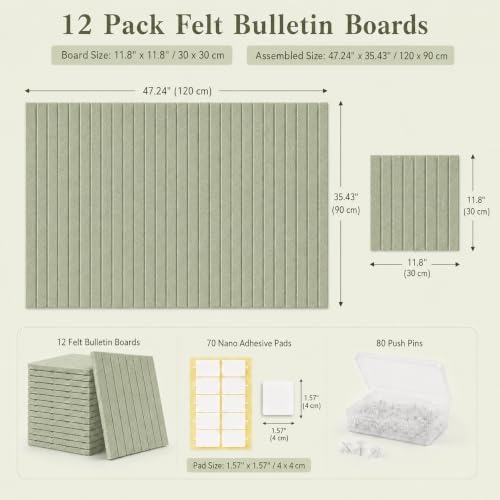Large Felt Bulletin Board 12-Pack, Sage Green - Image 2