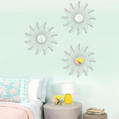 Uaussi 3 Pack Crystal Sunburst Wall Mirror Décor Rhinestone Mirrors Decorative - Image 6