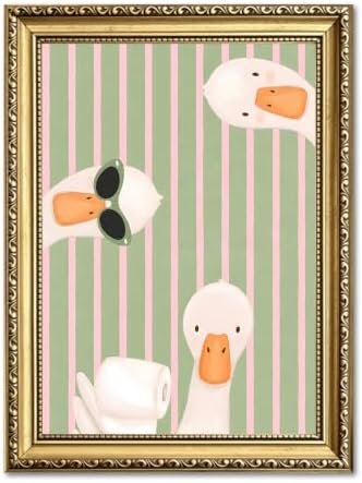 Funny Goose Bathroom Wall Art Cute Silly Gooses Toilet Wall Decor Painting by Unknown