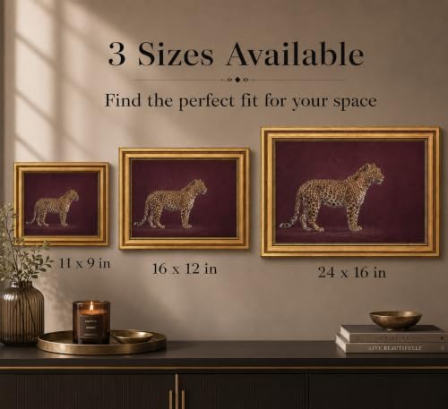 Gold Framed 3D Textured Wall Art, Vintage Burgundy Cheetah Canvas Prints - Image 5