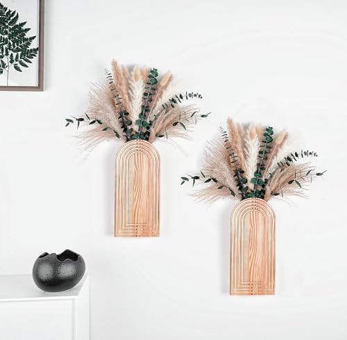 Set of 2 Wooden Vases with Pampas Grass and Eucalyptus – Boho Decor - Image 6