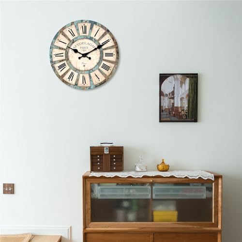 Rustic Wood Silent Wall Clocks Battery Operated 12 Inch - Image 3