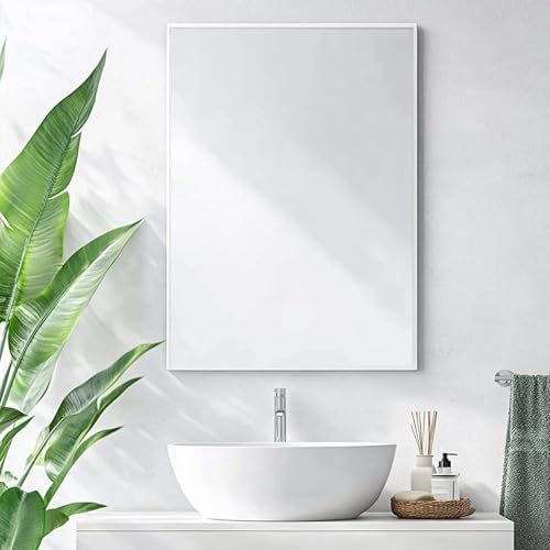 Sunniry White Bathroom Mirror, 16x24 inch Bathroom Vanity Mirror, Metal Frame - Image 4