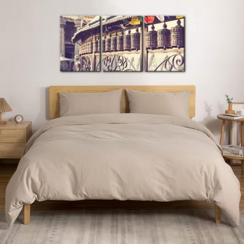 Pacimo 3 Pcs Framed Prayer Stones Canvas Wall Art Brass Bell Prints Modern - Image 4