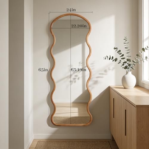 WallBeyond 24"x65" Full Length Wood Arched Mirror, Natural Wood Boho Accent - Image 5