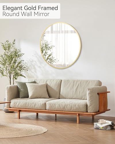 GarveeTech 20 Inch Golden Circle Wall Mirror, Modern Round Metal Framed Mirror - Image 2