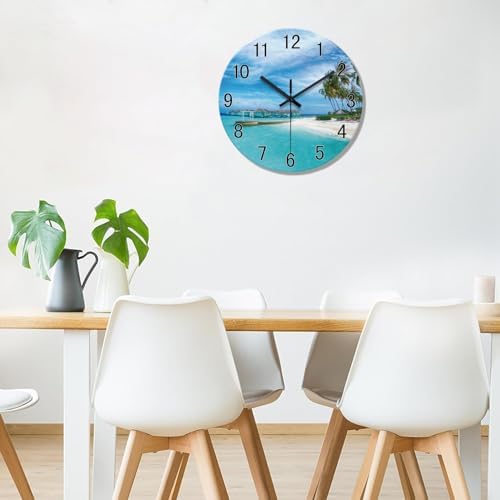 XFM Blue Beach Wall Clock 12 Inch Coastal Nautical Round Glass - Image 2