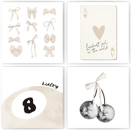 okaxscm Beige Coquette Trendy Preppy Wall Art Prints Set of 4, Coquette Room by okaxscm