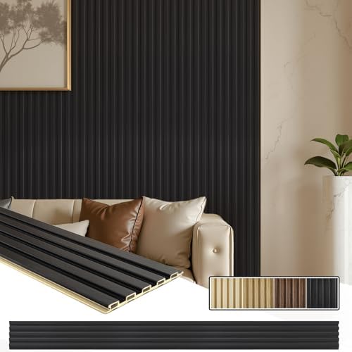 WPC Slat Wall Paneling, 94.5 x 6 in, Matte Black by Unknown