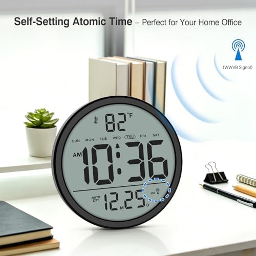WallarGe Digital Atomic Wall Clock Battery Operated, 8 Inch Large Display - Image 2