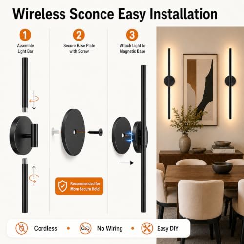 Battery Operated Wall Sconces Set of 2, Remote & Touch Control - Image 5