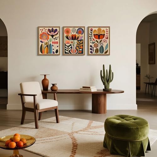 Framed Colorful Floral Wall Art Set of 3, Abstract Scandinavian Flower Canvas - Image 2