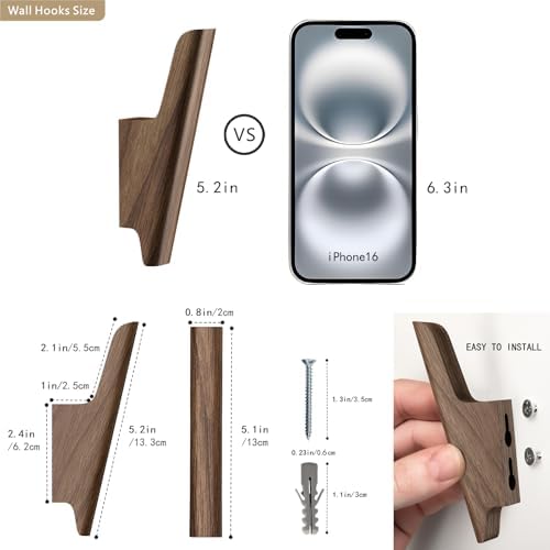 Wood Wall Hooks 4 Pack Coat Hooks Wall Mount, Towel Hooks - Image 3