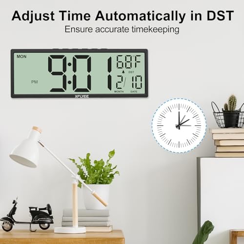 14.5" LCD Large Digital Wall Clock, Battery Operated, Auto DST Sync - Image 5