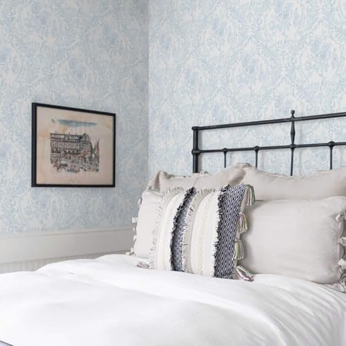 Ismoon Floral Peel Stick Wallpaper Vintage Blue Damask - Image 3