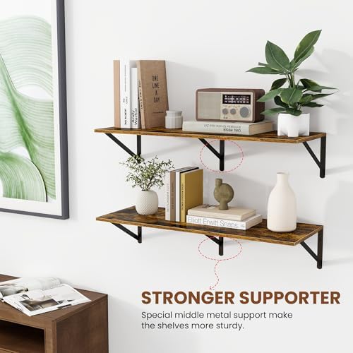 Heimlove 32W x 12D Deep Floating Shelves Set of 2 Rustic Brown - Image 5