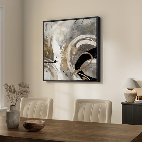 Framed Neutral Gray Black Abstract Wall Art Decor - Image 2