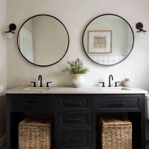 Sunniry Black Circle Mirror 28 inch, 2 Pack Round Mirror, Matte Metal Frame - Image 4