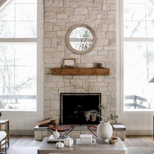LOSOUR Round Mirror, Farmhouse Decor Solid Wood Frame Wall Circle Mirror - Image 6