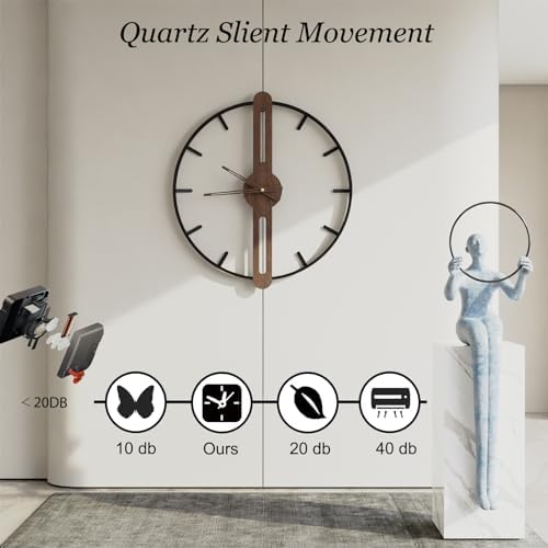 Modern Walnut Dial Wall Clock, Wood Large Wall Clock Decor Metal Frame Silent - Image 5