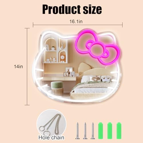 MCJSGSP Anime Hello Kit Cat Neon Sign Mirror L16.1 W14 Vanity Mirror - Image 5