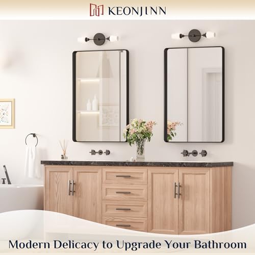 Keonjinn 24 x 36 Inch Black Vanity Mirror, Aluminum Frame Bathroom Mirror - Image 2