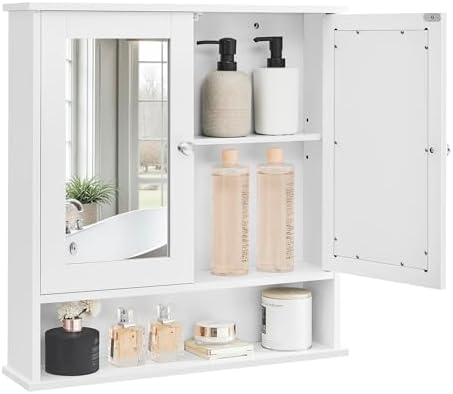 VASAGLE Bathroom Cabinet with Mirror, Wall-Mounted, 2 Mirrored Doors by VASAGLEbySONGMICSHOME