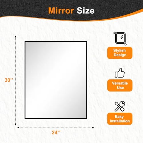 Delma Bathroom Vanity Mirror, 30x24 Black Metal Framed Mirror - Image 2