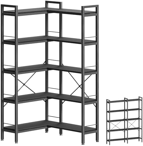 Huuger 5 Tier Bookshelf, L Shaped Corner Bookshelf by Huuger