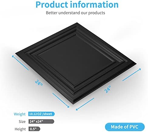 Art3d PVC Ceiling Tiles, 3D Plastic Sheet in Black, 2 x 2 ft - Image 4