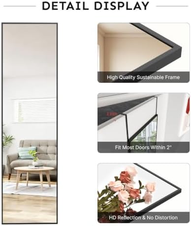 Kosmonia 57x16 Inch Full Length Mirror Over the Door Black Full Body Mirror - Image 3