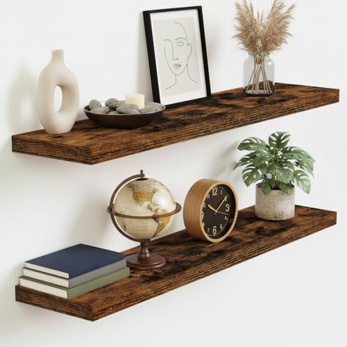 Vivelove Floating Shelves 9 inch Deep 36”Long Set of 2, Rustic Brown by VIVELOVE