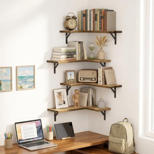 Amada Corner Floating Shelves, Paulownia Wood, Natural Wood - Image 2