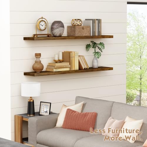48 Inch Long Floating Shelves, Rustic Brown Wall Shelf - Image 7