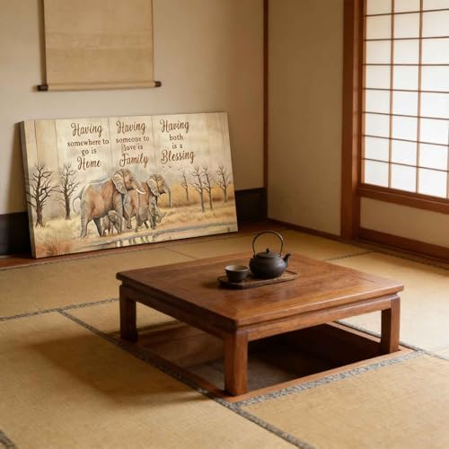 Elephant Family Home Family Blessing Canvas Wall Art Large Modern Emotional - Image 3