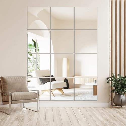 Vlush Sticky Mirror Tiles Fitness Full Length Mirror 10.2＂x10.2＂12 Pieces by Vlush