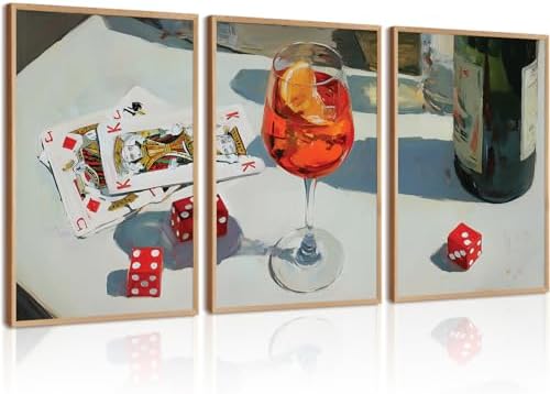 Trendy Bar Cart Wall Art Retro Dice Poker Canvas Wall Decor Preppy Aesthetic by Pennclys