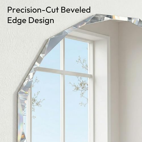 24" x 36" Diamond Edge Frameless Oval Mirror, Faceted Wall Mirror - Image 3