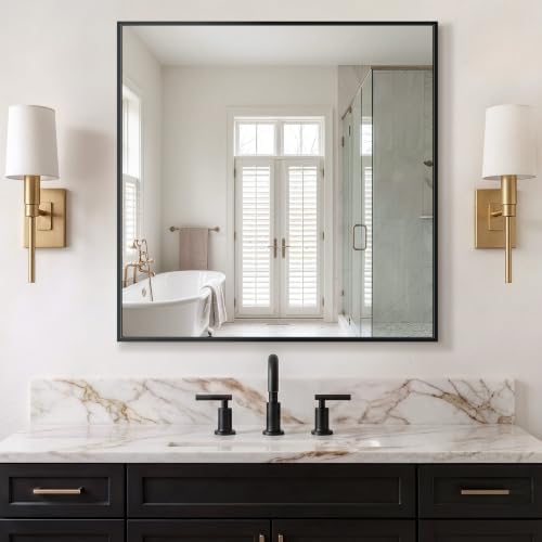 Delma Bathroom Vanity Mirror, 30x30 Black Metal Framed Mirror - Image 7
