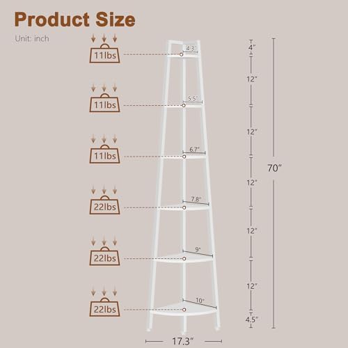 Hoctieon Corner Shelf, 6-Tier Corner Bookshelf, Rustic Ladder Shelf, Industrial - Image 2