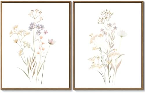 Neutral Botanical Floral Wall Art Framed Pastel Flowers Picture, 11x14 Inch by JOWOROLO