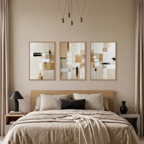 Large Abstract Beige Framed Canvas Wall Art Set, Neutral Textures Wall Decor - Image 4