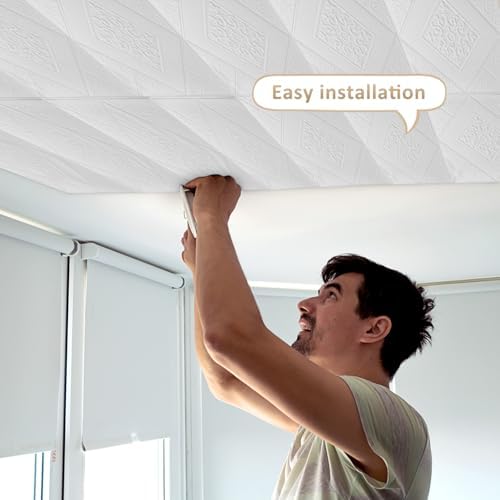 Nuanchu 20 Pcs 13.8 x 13.8 Inch Ceiling Tiles Peel and Stick - Image 6