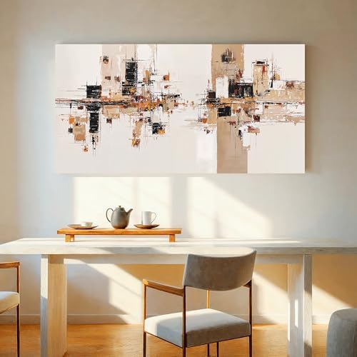YISXINOAG Beige Abstract Wall Art Industrial Geometric Painting 24"X48" - Image 2