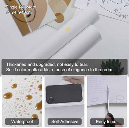 White Peel and Stick Wallpaper Solid White Contact Paper A Set of 15.7"x472" - Image 2