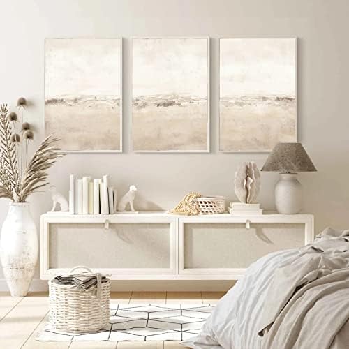 Baccone Beige Abstract Wall Art Set of 3 Neutral Canvas Wall Art Prints Boho by Baccone