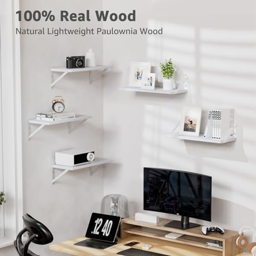 COCOYA Wall Shelves 7.3" Deep Solid Paulownia Wood - Image 5