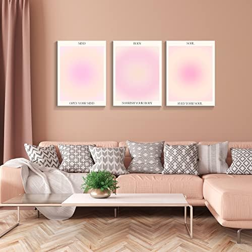 Framed 3 Piece Pink Gradient Aura Spiritual Canvas Wall Art Trippy Positive - Image 2