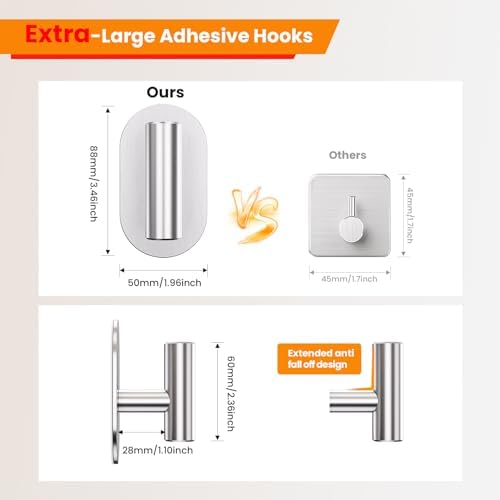 Aikzik Silver Adhesive Hooks Heavy Duty, Wall Hooks - Image 3